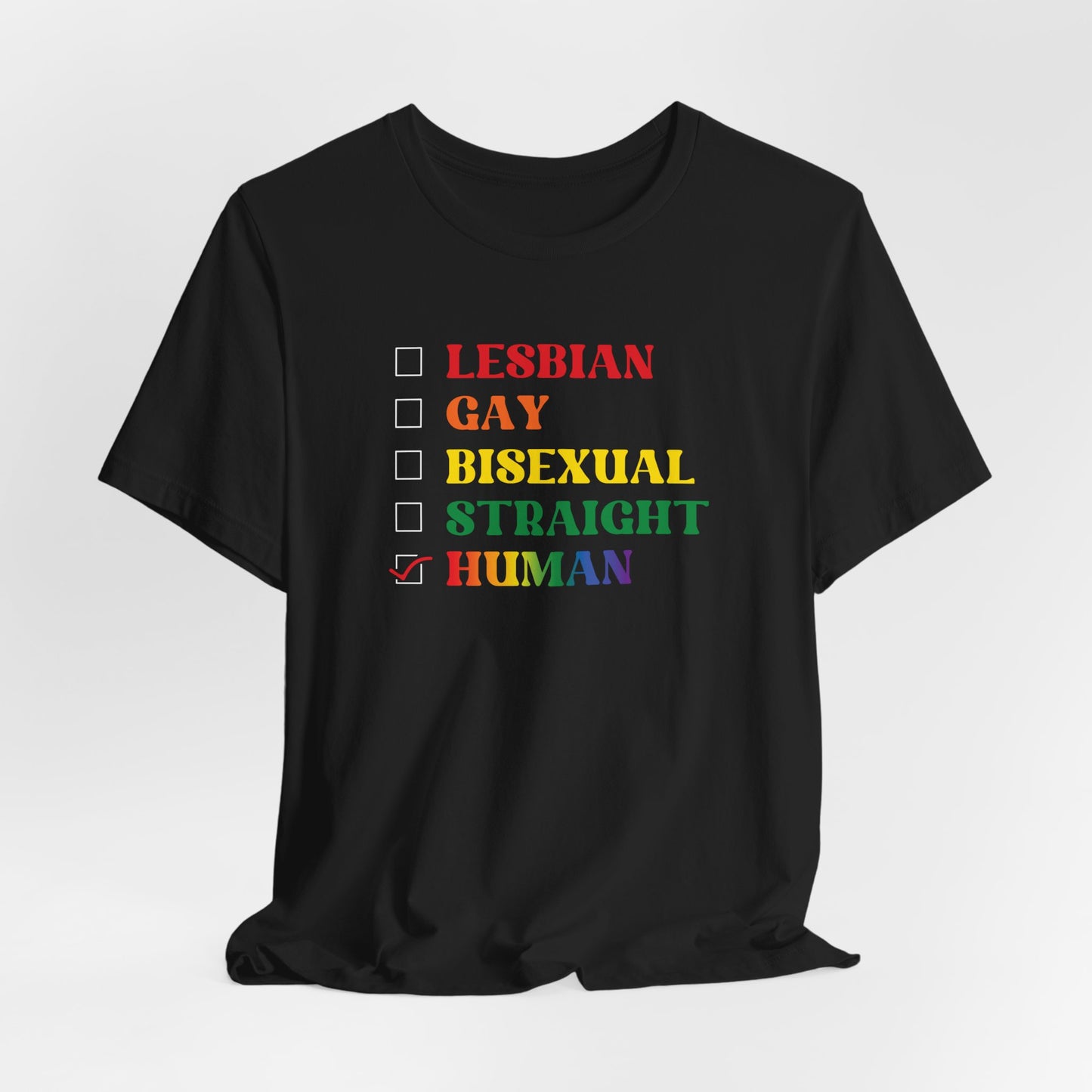 Human Checkbox Pride T-Shirt — "Human" Rainbow Equality Tee