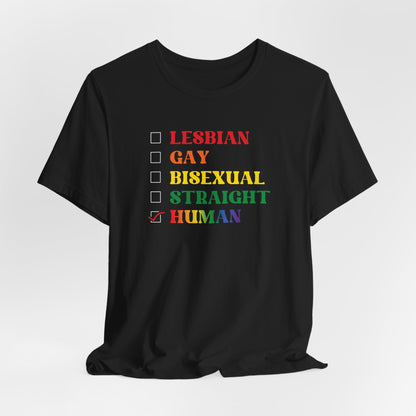 Human Checkbox Pride T-Shirt — "Human" Rainbow Equality Tee