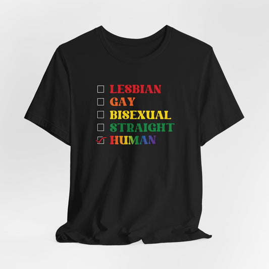 Human Checkbox Pride T-Shirt — "Human" Rainbow Equality Tee