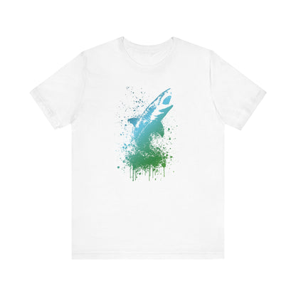 Great White Graphic Tee — Blue & Green Watercolor Shark T‑Shirt