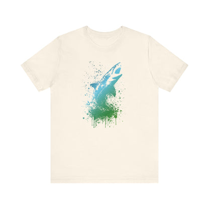 Great White Graphic Tee — Blue & Green Watercolor Shark T‑Shirt