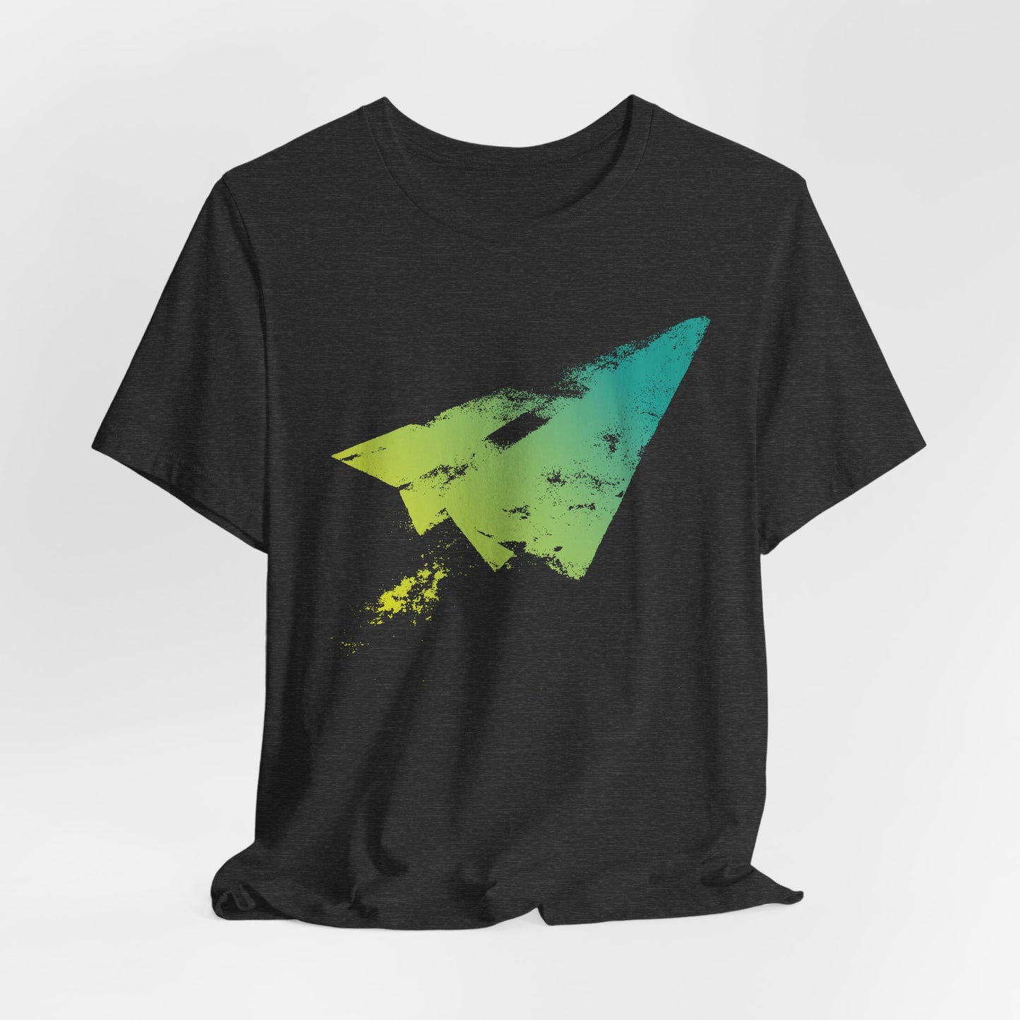 Paper Airplane Graphic Tee — Green Gradient Flight T‑Shirt