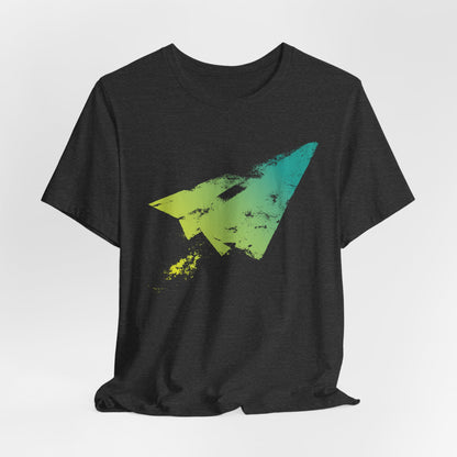 Paper Airplane Graphic Tee — Green Gradient Flight T‑Shirt