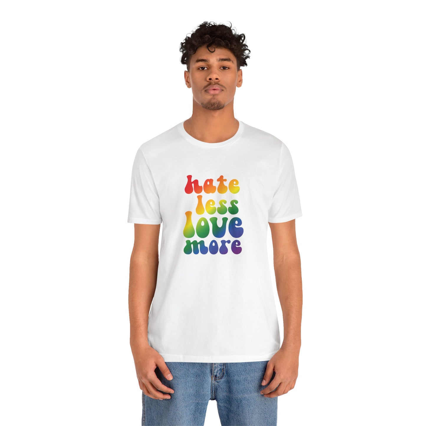 Love More Rainbow T‑Shirt — "Hate Less Love More" Retro Pride Tee