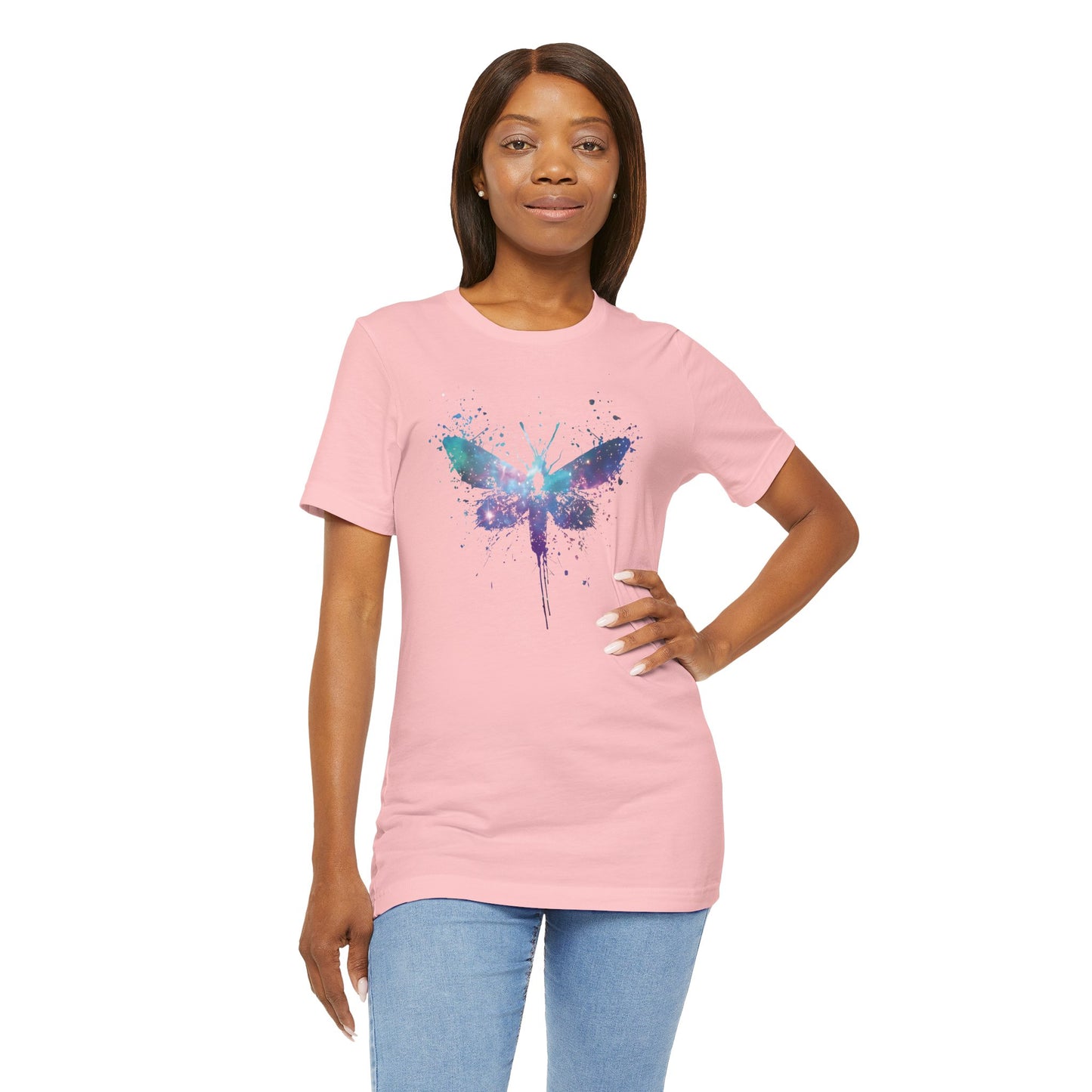 Galaxy Moth Graphic Tee - Watercolor Splatter Butterfly T-Shirt