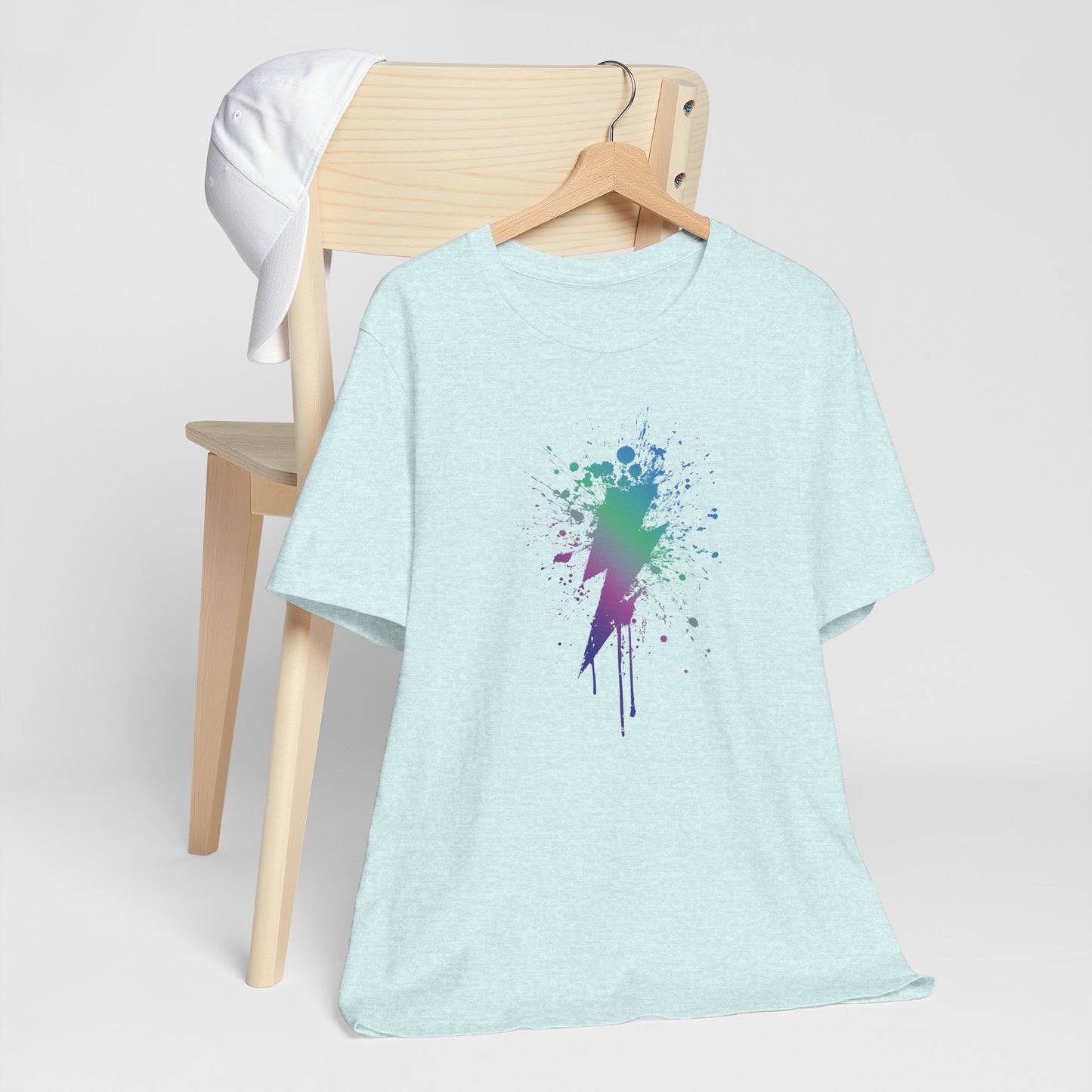 Lightning Bolt Paint-Splash T-Shirt — Colorful Graffiti Graphic Tee