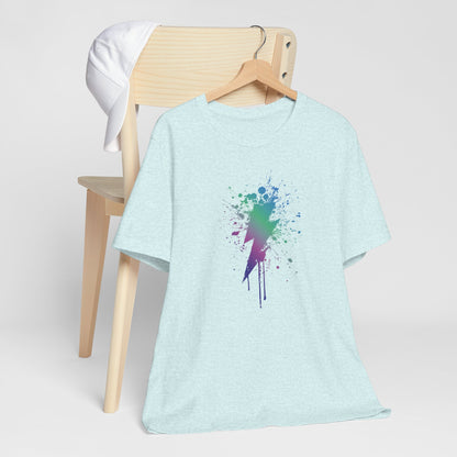 Lightning Bolt Paint-Splash T-Shirt — Colorful Graffiti Graphic Tee