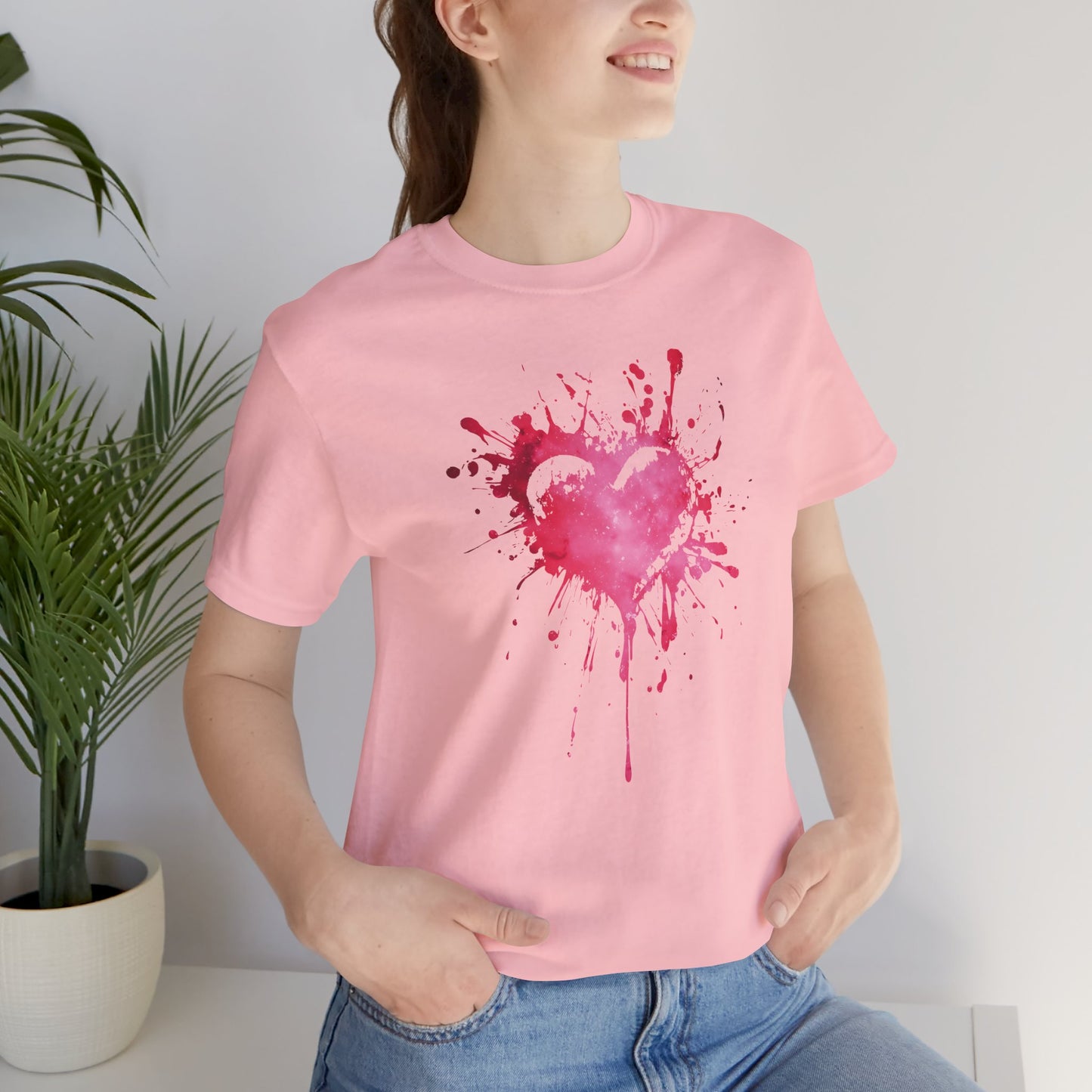 Heart Paint Splash T‑Shirt — Watercolor Pink Heart Graphic Tee