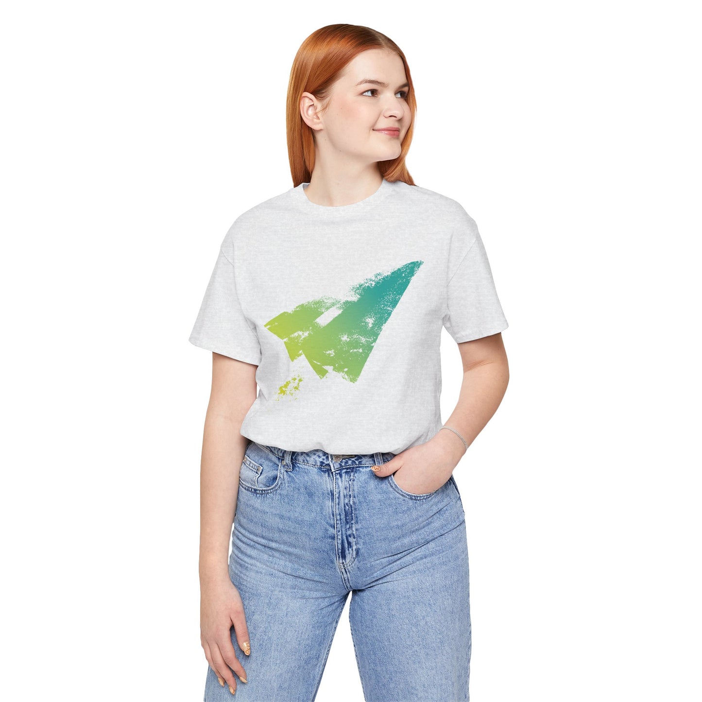 Paper Airplane Graphic Tee — Green Gradient Flight T‑Shirt