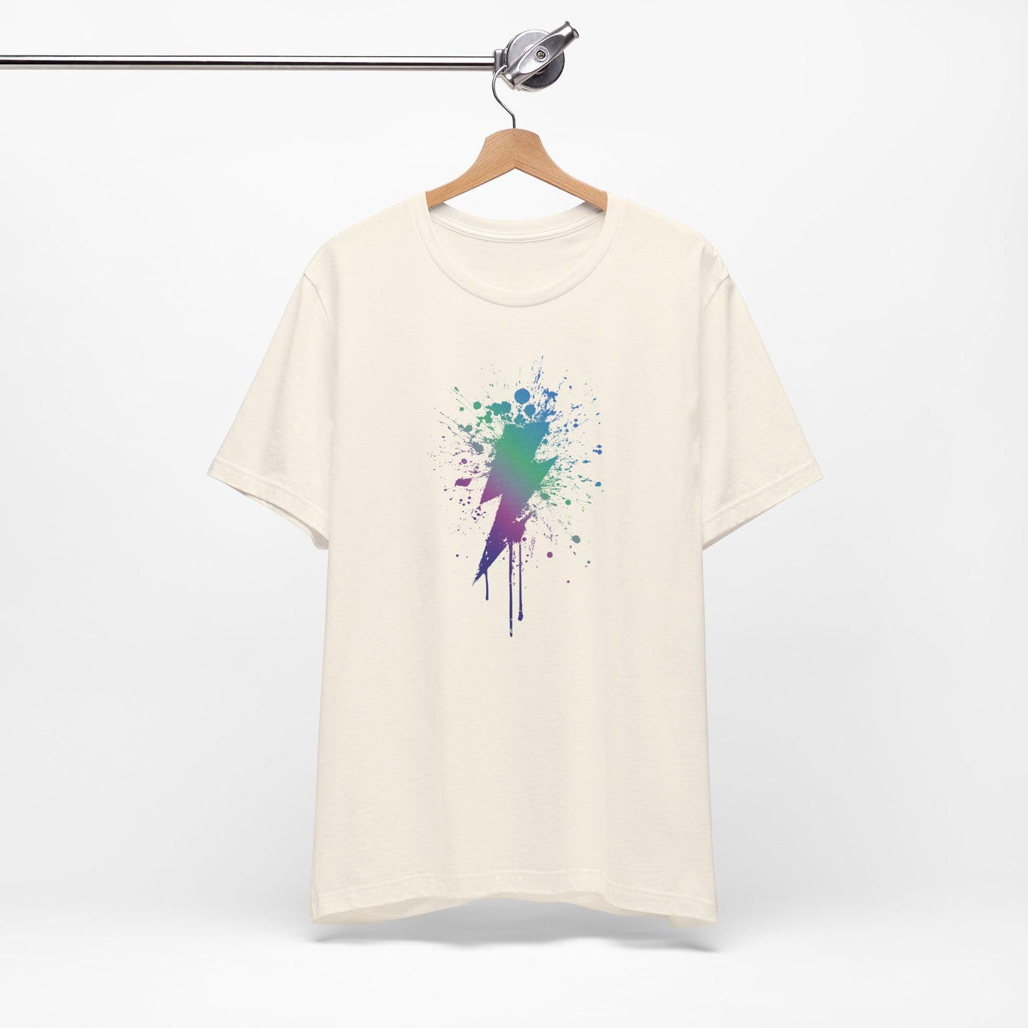 Lightning Bolt Paint-Splash T-Shirt — Colorful Graffiti Graphic Tee