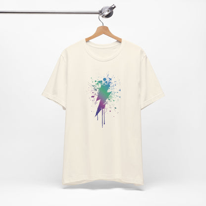 Lightning Bolt Paint-Splash T-Shirt — Colorful Graffiti Graphic Tee