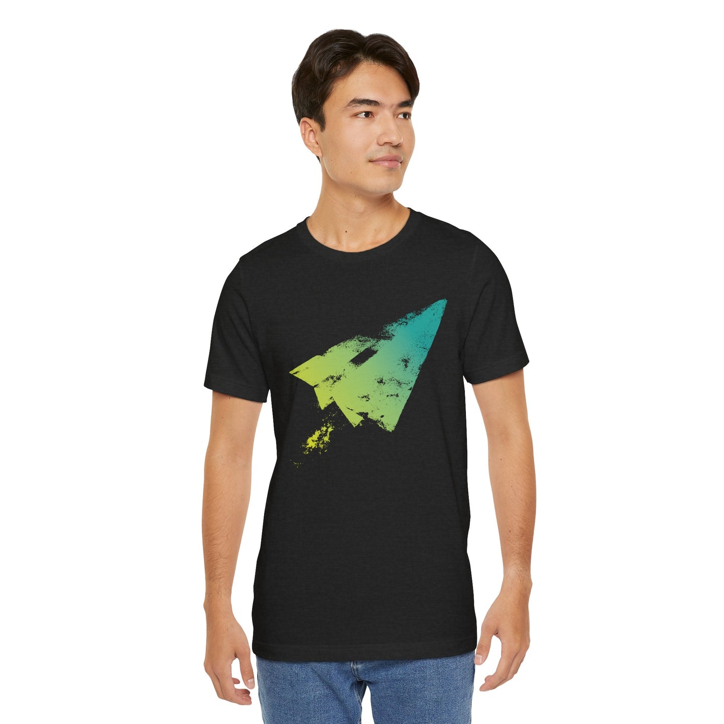 Paper Airplane Graphic Tee — Green Gradient Flight T‑Shirt