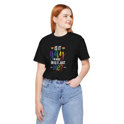 Gay Pride T-Shirt - "Is It Gay In Here Or Is It Just Me?" Rainbow Tee