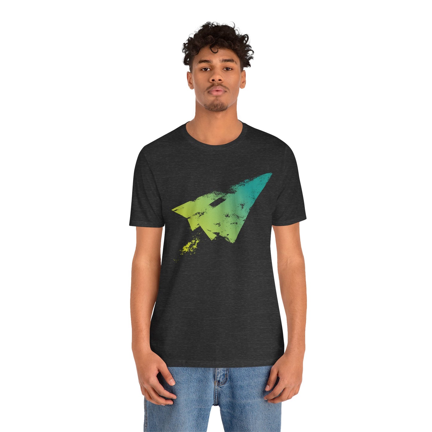 Paper Airplane Graphic Tee — Green Gradient Flight T‑Shirt
