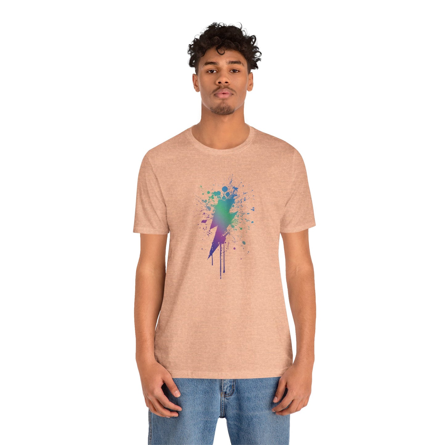 Lightning Bolt Paint-Splash T-Shirt — Colorful Graffiti Graphic Tee