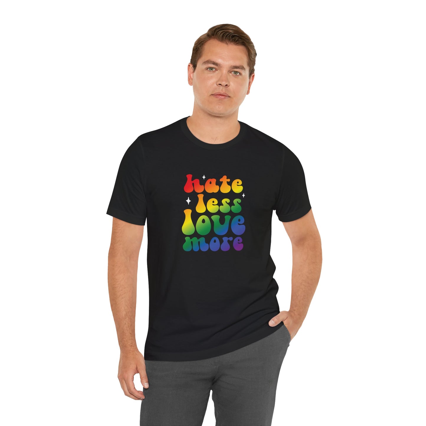 Love More Rainbow T‑Shirt — "Hate Less Love More" Retro Pride Tee