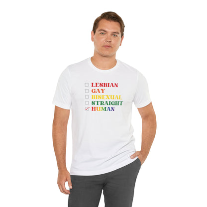 Human Checkbox Pride T-Shirt — "Human" Rainbow Equality Tee