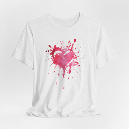 Heart Paint Splash T‑Shirt — Watercolor Pink Heart Graphic Tee
