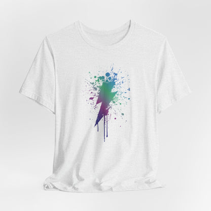 Lightning Bolt Paint-Splash T-Shirt — Colorful Graffiti Graphic Tee