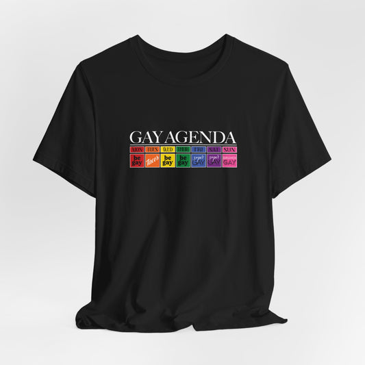 Gay Agenda Rainbow Graphic Tee — LGBTQ+ Pride Short Sleeve Shirt
