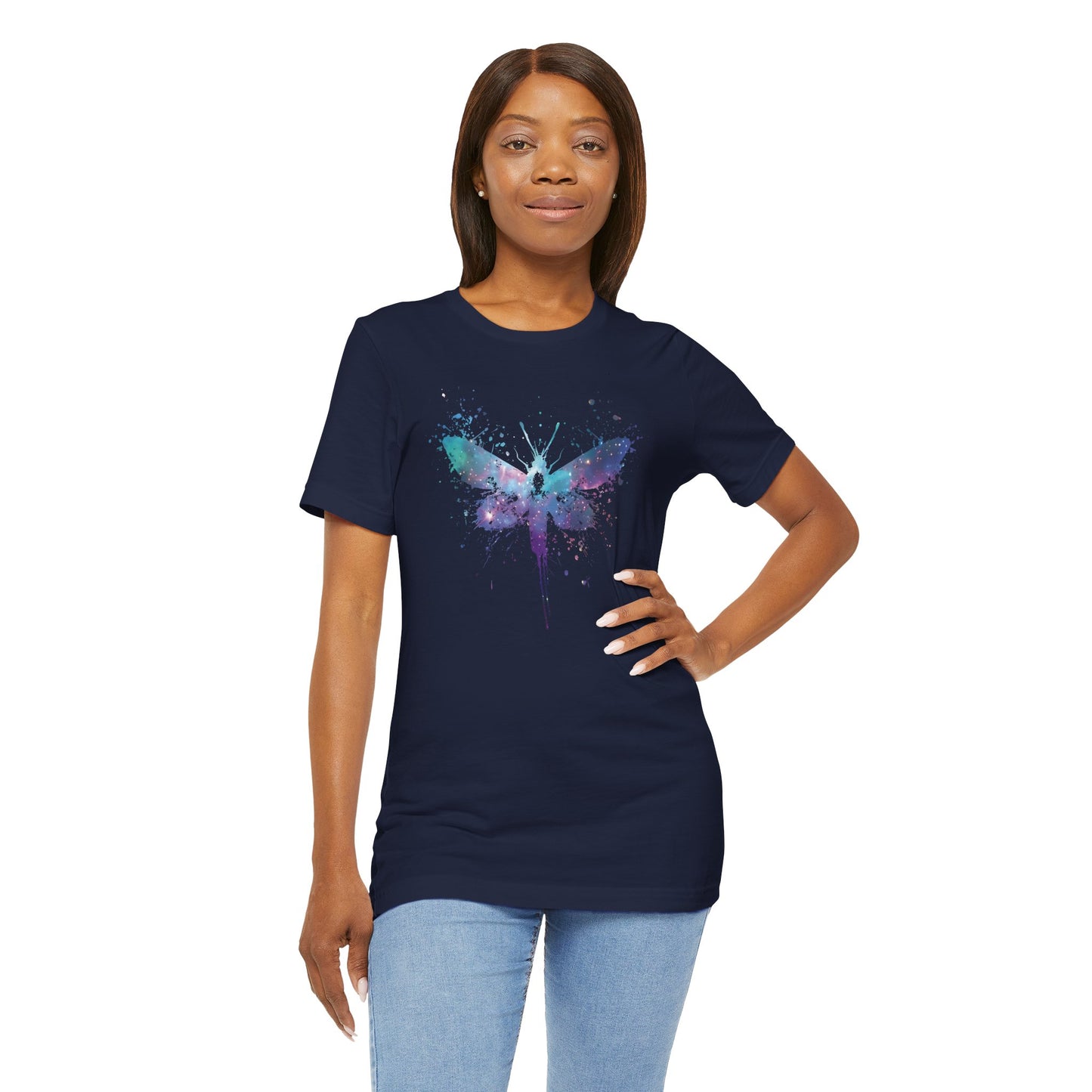 Galaxy Moth Graphic Tee - Watercolor Splatter Butterfly T-Shirt