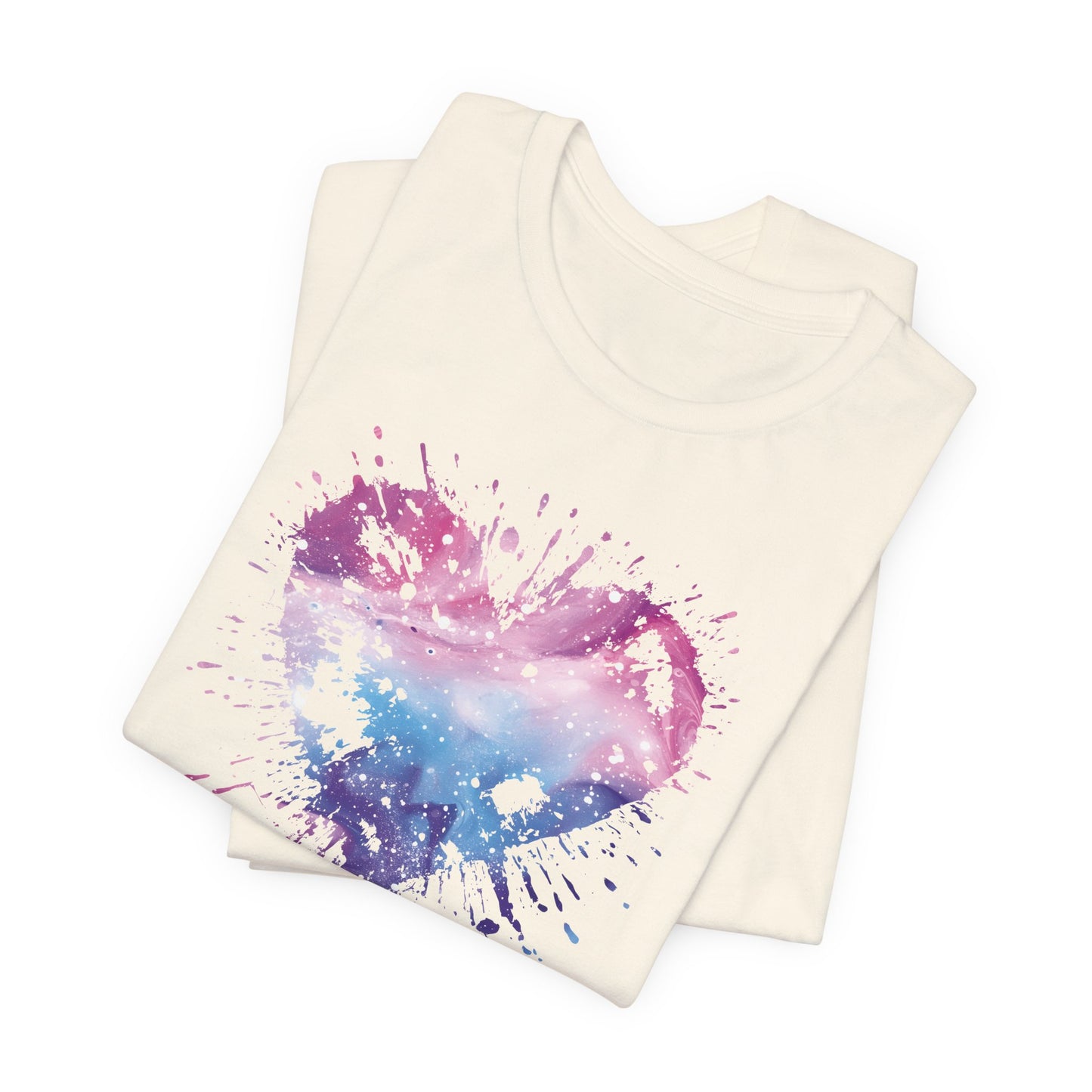 Watercolor Splatter Heart T‑Shirt — Galaxy Pink & Blue Drip Tee