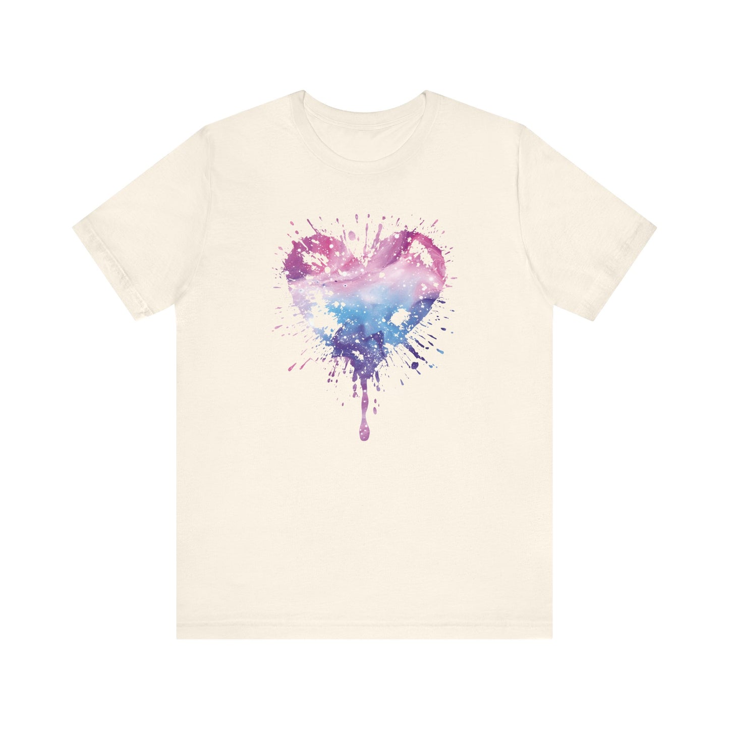 Watercolor Splatter Heart T‑Shirt — Galaxy Pink & Blue Drip Tee