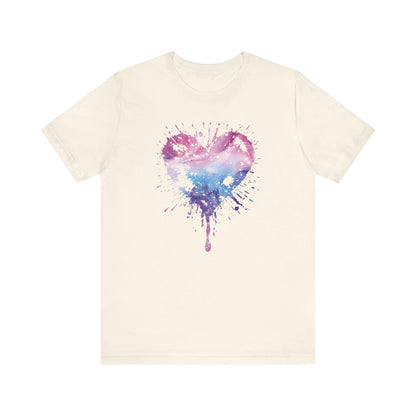 Watercolor Splatter Heart T‑Shirt — Galaxy Pink & Blue Drip Tee