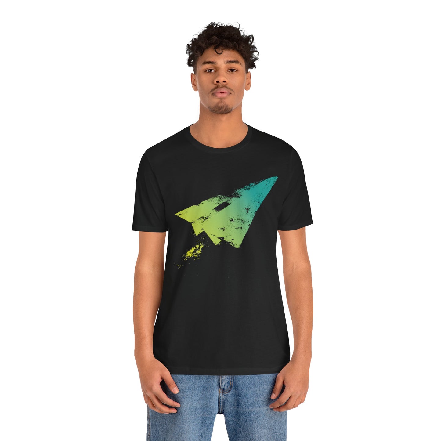 Paper Airplane Graphic Tee — Green Gradient Flight T‑Shirt