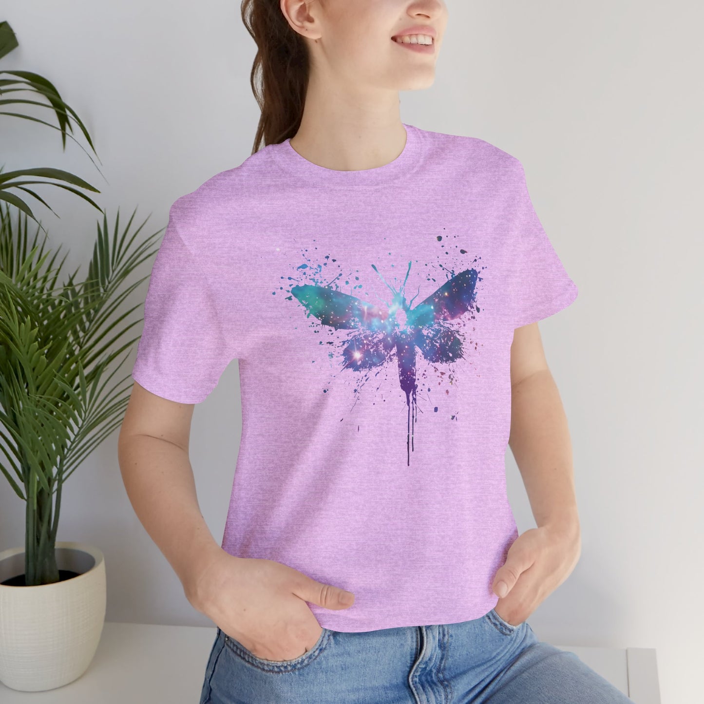 Galaxy Moth Graphic Tee - Watercolor Splatter Butterfly T-Shirt